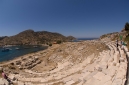 The remins of the lower theatre at Knidos with Sultan A in the Commercial Harbour below